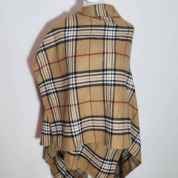 V. Fraas Tan Plaid Wrap One Size Tan, Black and Red Winter Wrap - Picture 7 of 9